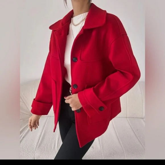 Red Button Front Coat - Picture 4 of 6